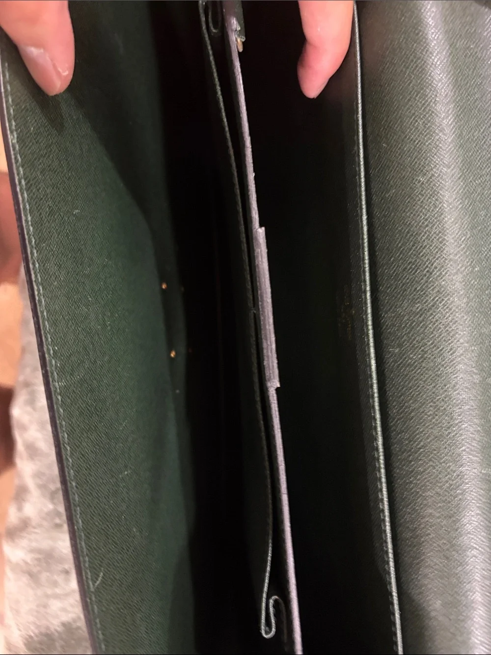 Louis Vuitton Dark Green Leather Briefcase with Gold Hardware